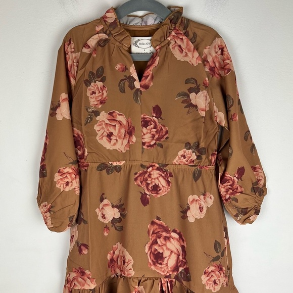 Joyfolie Prairie Cottagecore Cowgirl Ruffle Maxi Ashley Dress Ochre Floral 4 - Picture 2 of 13